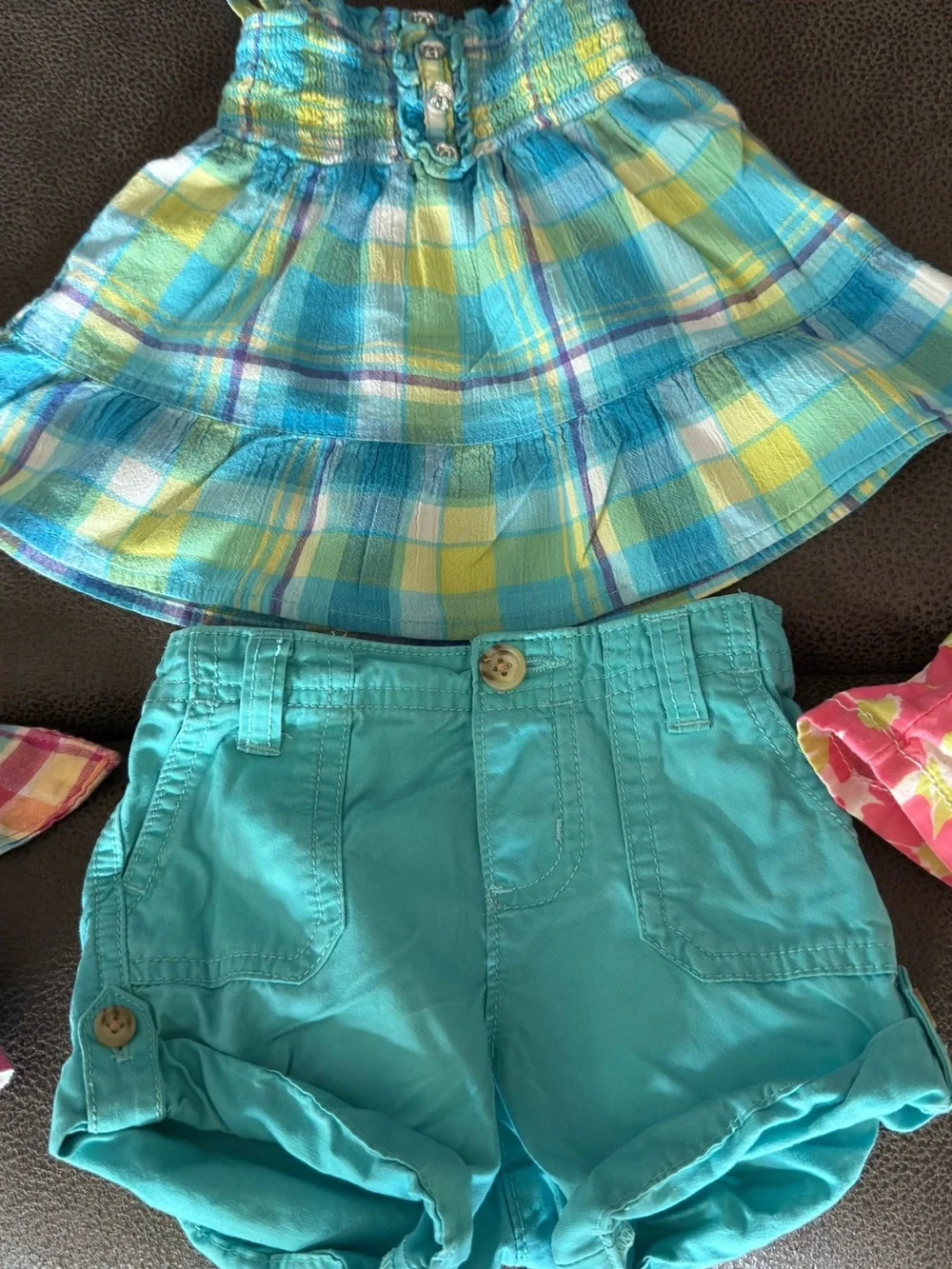 Bundle of 4 - Size 12-Month Girls Outfit Set - Pink, Teal & Denim Mix